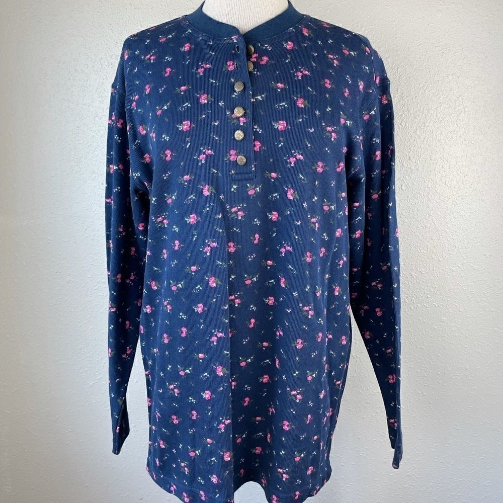 NWT Cherokee Long Sleeve Navy Blue and Floral Top